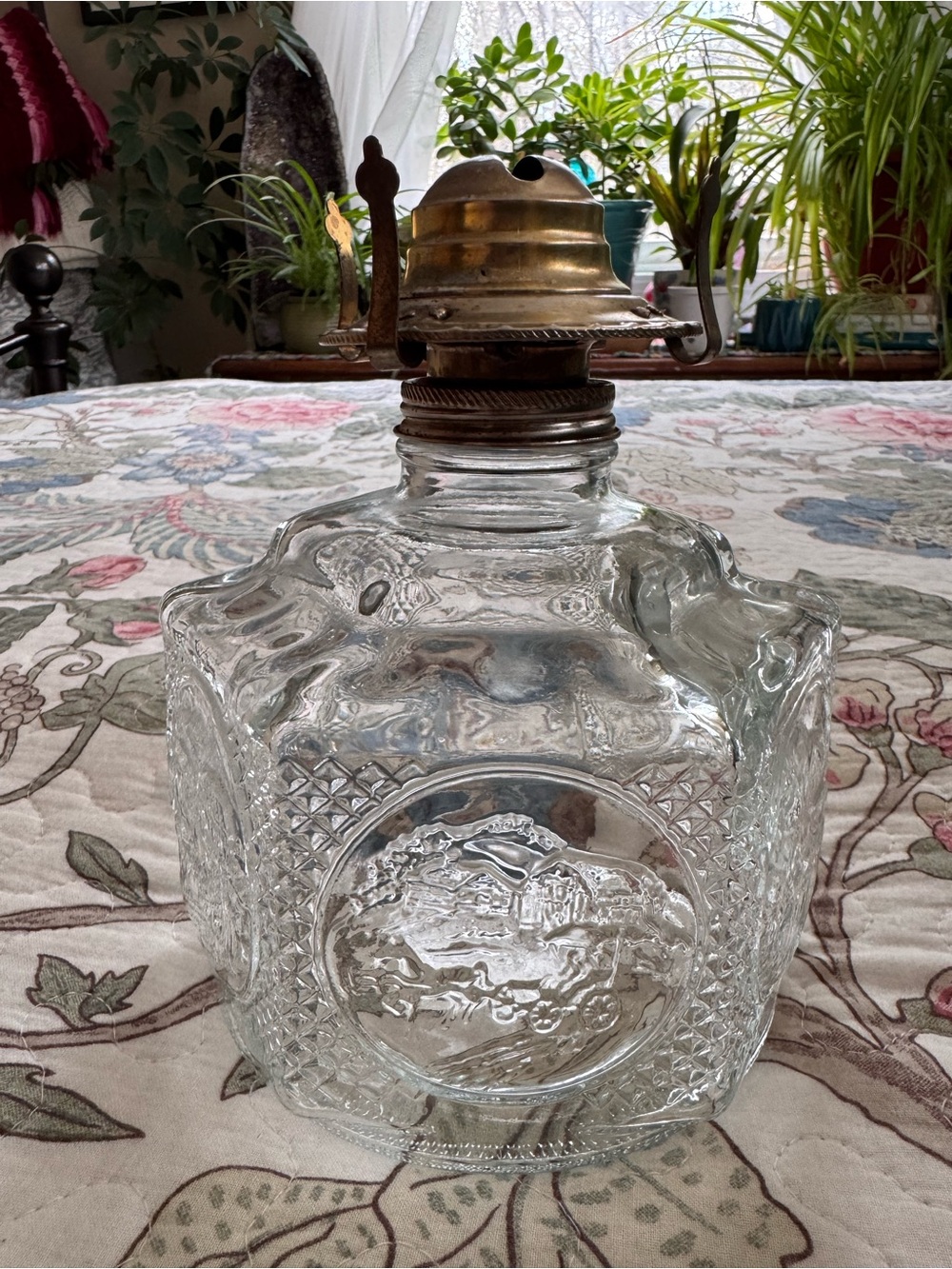 Vintage Lamplight Farms Clear Glass Oil Lamp Base with Brass Burner